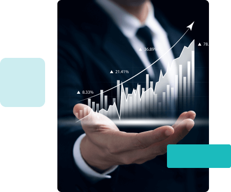 Homem de terno com a ilustração de gráfico na mão