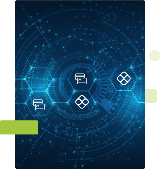 Imagem com fundo azul e preto referenciado ao símbolo de losango de pix e retangular de cartão de crédito